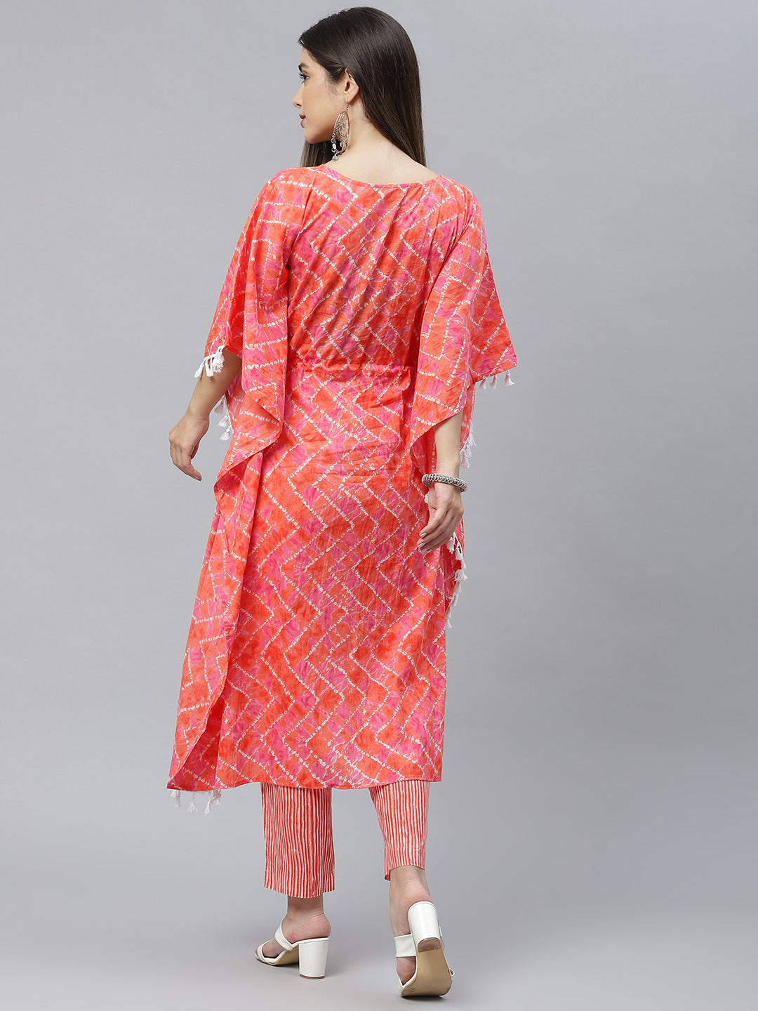 Indibelle Cotton Peach Tie Dye Print Kaftan Kurta set