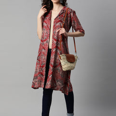 Indibelle Maroon Rayon Abstract Print Shrug