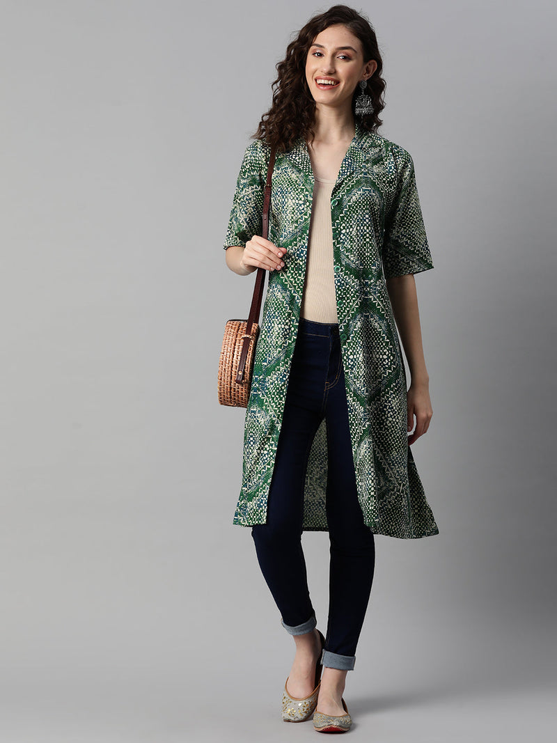 Indibelle Green Rayon Abstract Print Shrug