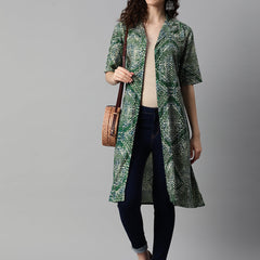 Indibelle Green Rayon Abstract Print Shrug