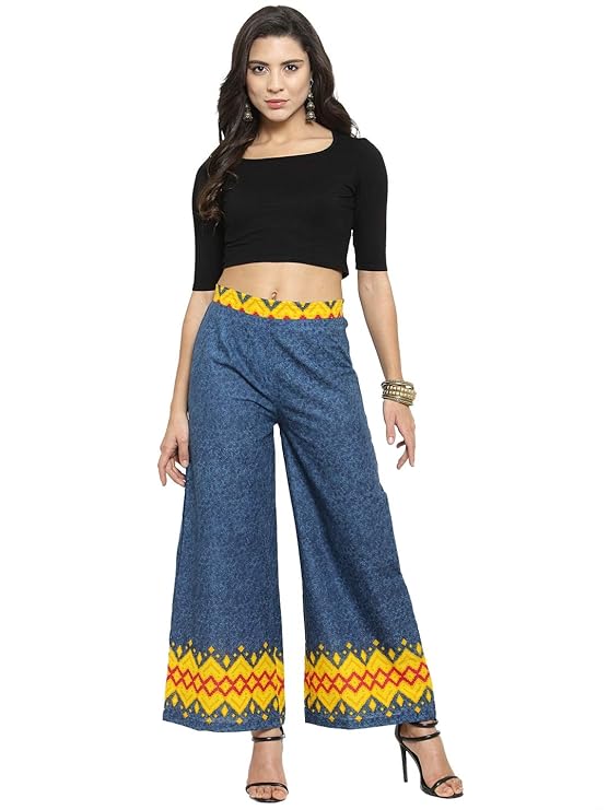 Indibelle Printed Straight Palazzo Pants (Blue)