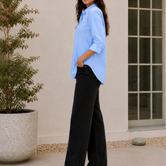 Indibelle Premium Linen Blend Sky Blue Shirt