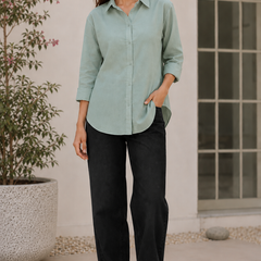 Indibelle Premium Linen Blend Aqua Green Shirt