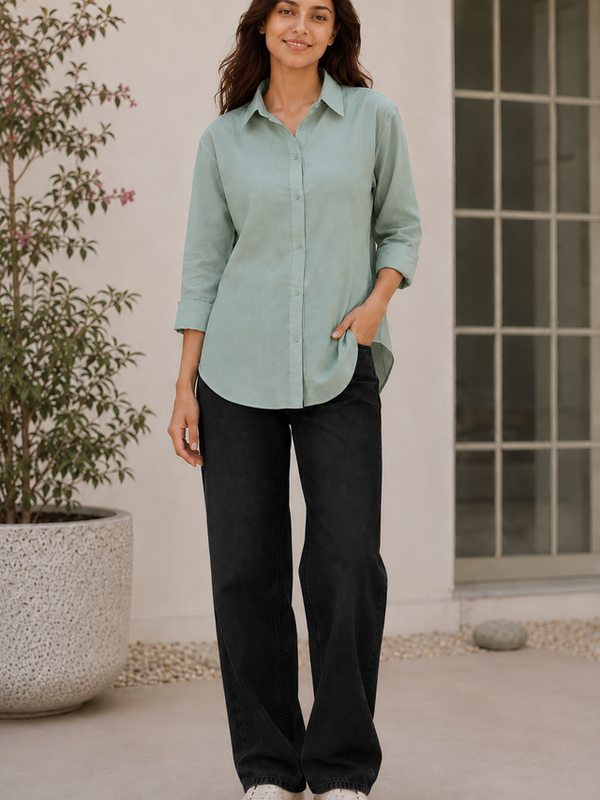 Indibelle Premium Linen Blend Aqua Green Shirt