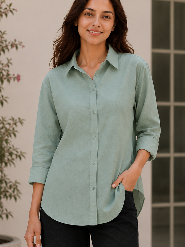 Indibelle Premium Linen Blend Aqua Green Shirt