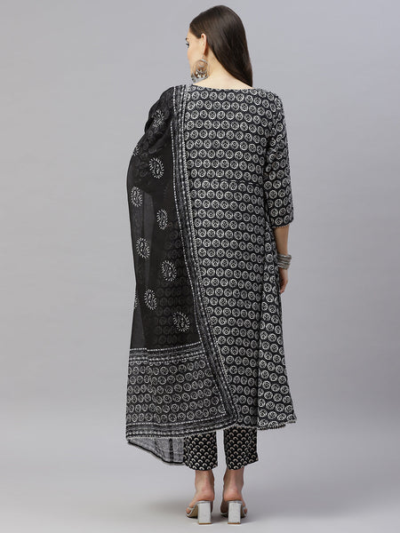 Indibelle Cotton Printed Dupatta (Black)