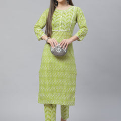 Indibelle Cotton Front Neck Floral Print Straight Kurta