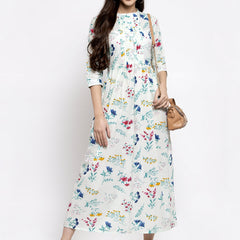 Indibelle cotton Light Green floral print A-line Dress