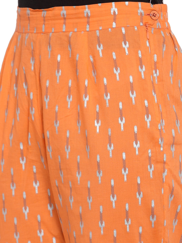 Indibelle Cotton Foil Print Trousers (Orange)