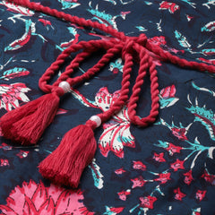 Indibelle Cotton Navy Blue Floral Print A-Line Dress