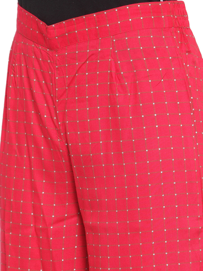 Indibelle Rayon Checked Print Plazzo Pants (Red)