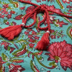 Indibelle Cotton Turquoise Blue Floral Print A-Line Dress