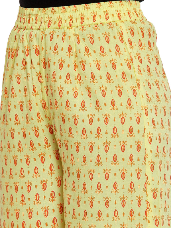 Indibelle Cotton Ethnic Booti Printed Trousers (Yellow)