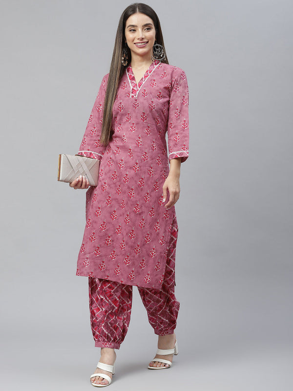 Indibelle Cotton Magenta Floral Print Straight Kurta