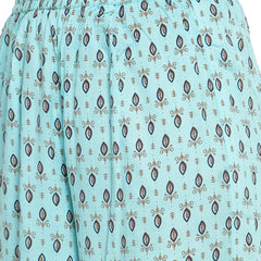 Indibelle Cotton Ethnic Booti Printed Trousers (Sky Blue)