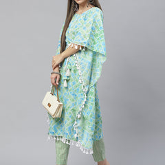 Indibelle Cotton Seagreen Tie Dye Print Kaftan Kurta set