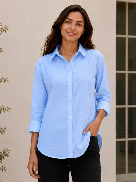 Indibelle Premium Linen Blend Sky Blue Shirt