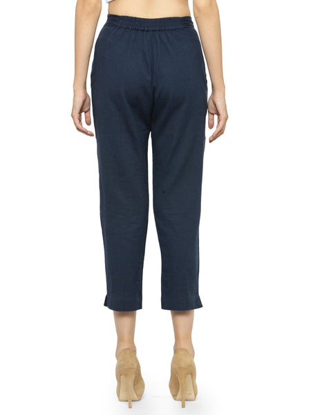 Indibelle Cotton Solid Dark Blue Trousers