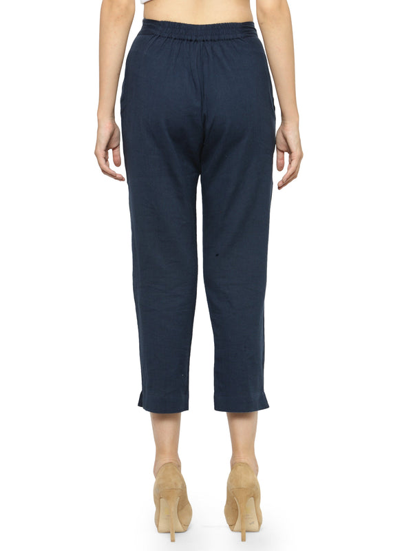 Indibelle Cotton Solid Dark Blue Trousers
