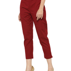 Indibelle Cotton Solid Maroon Trousers