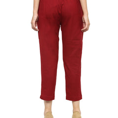 Indibelle Cotton Solid Maroon Trousers