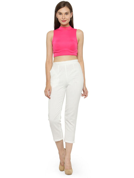 Indibelle Cotton Solid White Trousers
