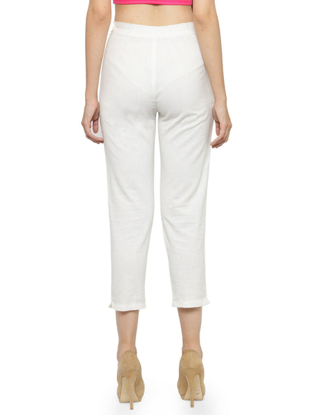 Indibelle Cotton Solid White Trousers