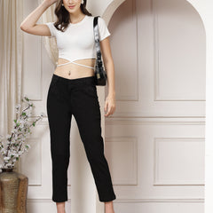Indibelle Viscose Lycra Premium Straight Fit Trousers (Black)