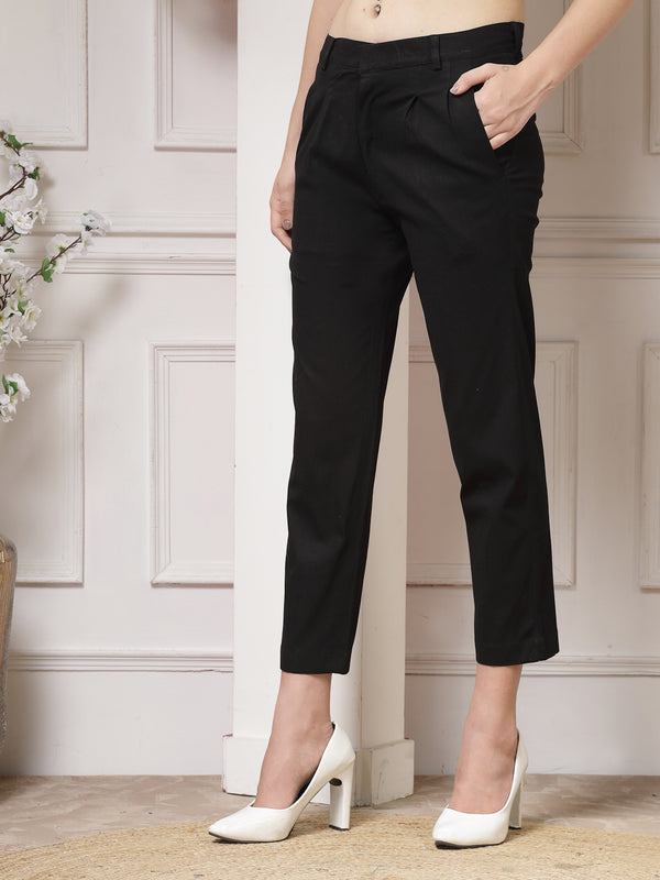 Indibelle Viscose Lycra Premium Straight Fit Trousers (Black)