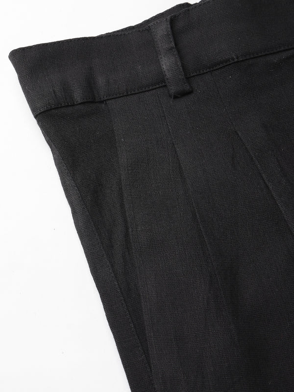 Indibelle Viscose Lycra Premium Straight Fit Trousers (Black)