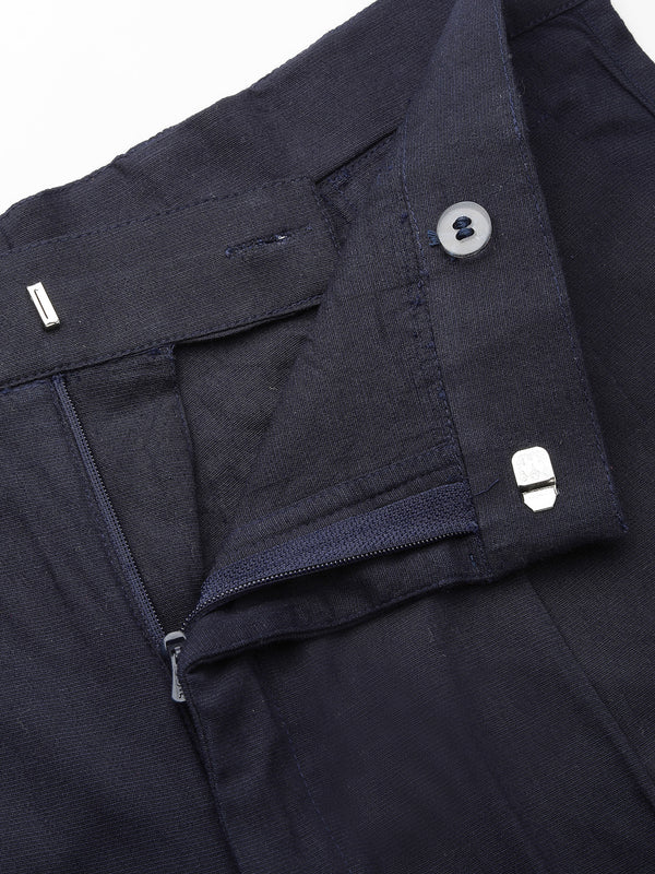 Indibelle Viscose Lycra Premium Straight Fit Trousers (Blue)