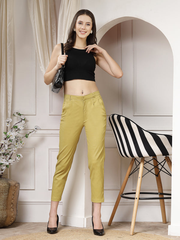 Indibelle Viscose Lycra Premium Straight Fit Trousers (Mustard)
