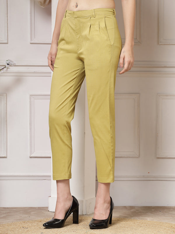 Indibelle Viscose Lycra Premium Straight Fit Trousers (Mustard)