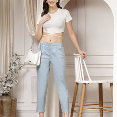 Indibelle Viscose Lycra Premium Straight Fit Trousers (Sky Blue)