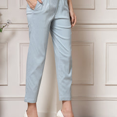 Indibelle Viscose Lycra Premium Straight Fit Trousers (Sky Blue)