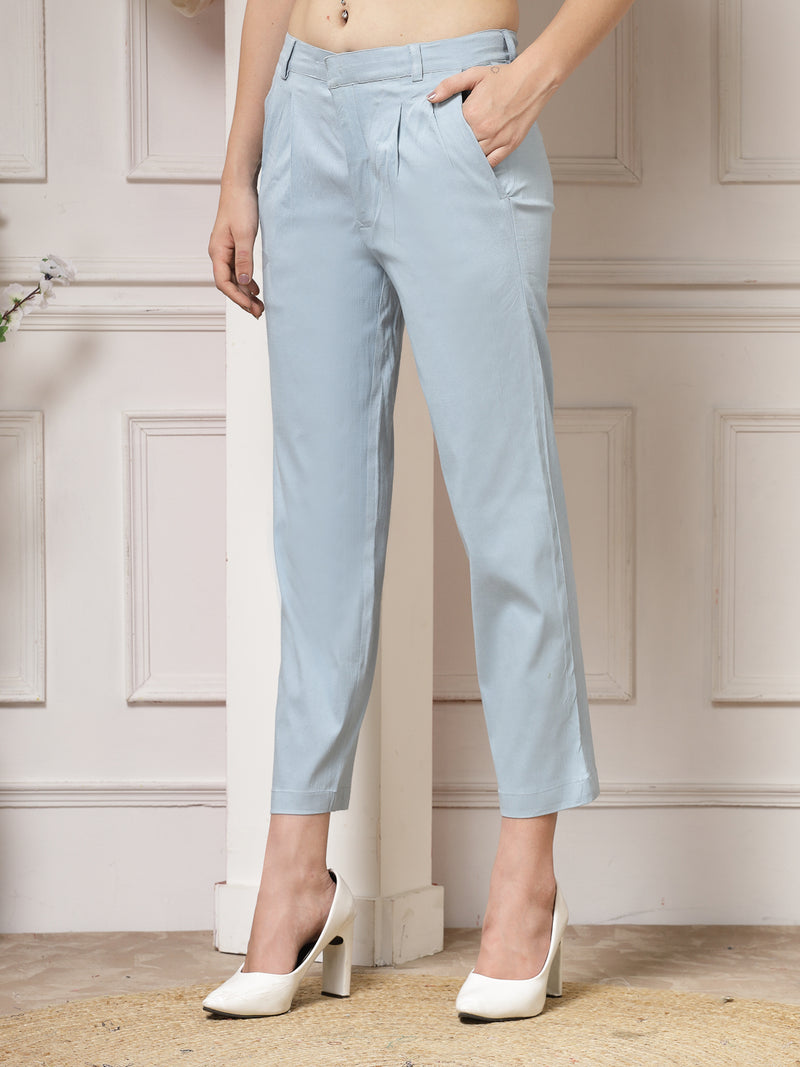 Indibelle Viscose Lycra Premium Straight Fit Trousers (Sky Blue)