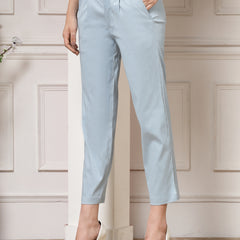 Indibelle Viscose Lycra Premium Straight Fit Trousers (Sky Blue)