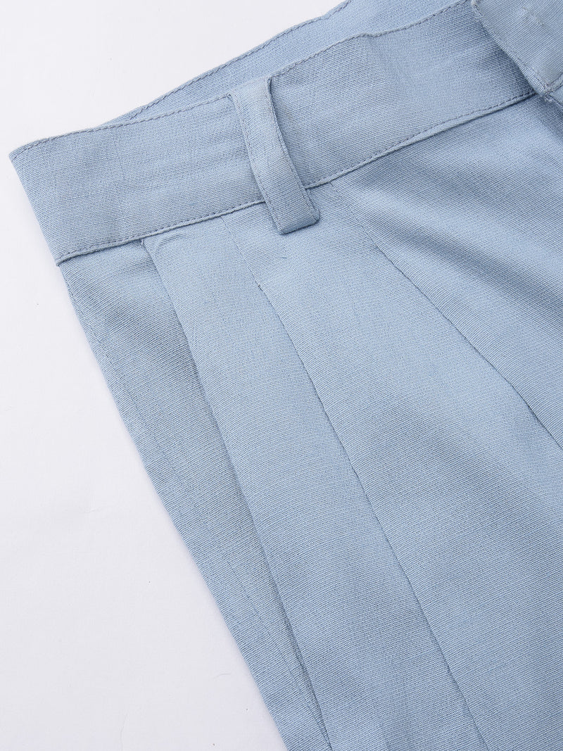 Indibelle Viscose Lycra Premium Straight Fit Trousers (Sky Blue)