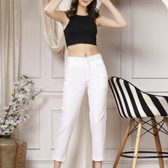 Indibelle Viscose Lycra Premium Straight Fit Trousers (White)