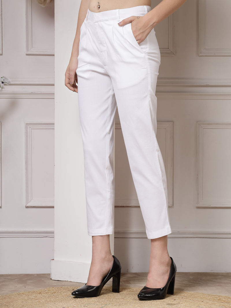 Indibelle Viscose Lycra Premium Straight Fit Trousers (White)