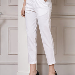 Indibelle Viscose Lycra Premium Straight Fit Trousers (White)