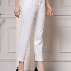Indibelle Viscose Lycra Premium Straight Fit Trousers (White)