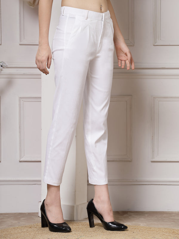 Indibelle Viscose Lycra Premium Straight Fit Trousers (White)