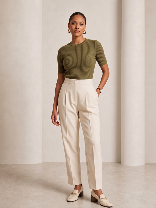 Women Mid-Rise Straight-Fit Cotton Trousers