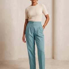 Women Mid-Rise Straight-Fit Cotton Trousers