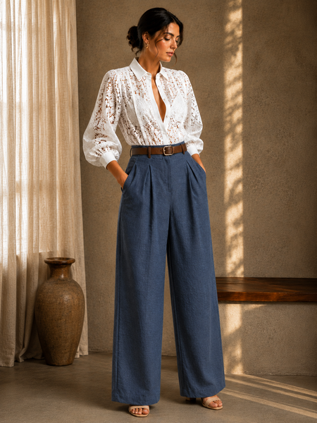 Indibelle Premium Cotton Linen Blend Wide leg Trouser