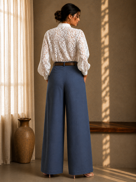 Indibelle Premium Cotton Linen Blend Wide leg Trouser