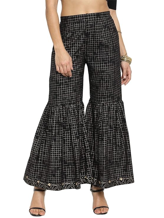 Indibelle Cotton Flared Sharara Pants (Black)