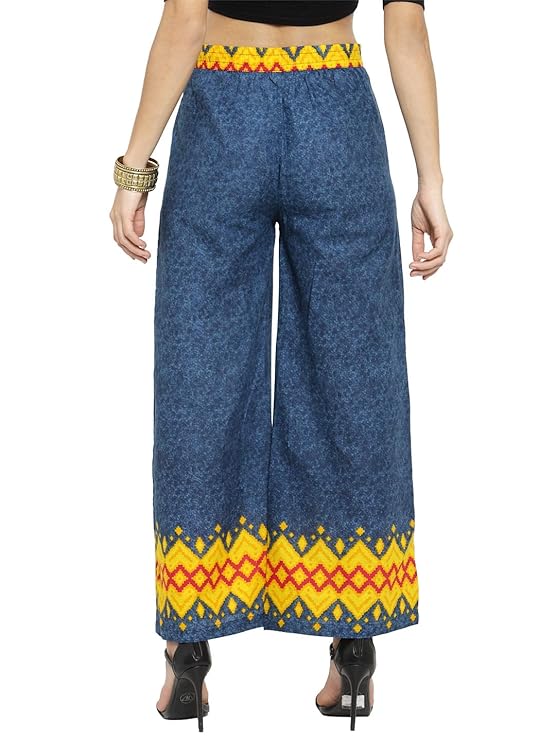 Indibelle Printed Straight Palazzo Pants (Blue)
