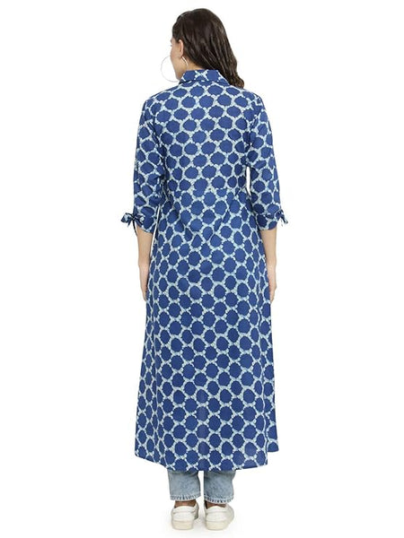 Indibelle Cotton Printed Long Cape (Blue)